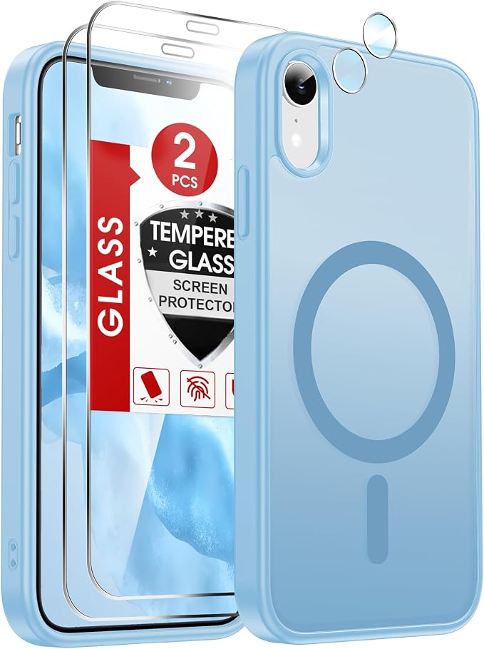 LeYi for iPhone-XR Phone Case Blue with Screen Protector X2 + Camera Cover X2:[ MagSafe Compatible] Magnetic Slim Cases for i Phone 10 iphoneXR Military Grade Protective Funda para 10XR, Light Blue by LeYi