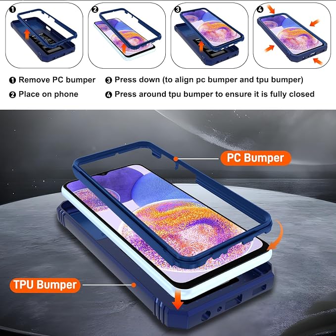 Gritup for Galaxy A23 5G Case Military-Grade Shockproof with Kickstand Blue | (   ) with 2 PCS Screen Protector, Slide Camera Cover, Heavy Duty Funda para A 23 5G Cover, Blue - Image 4
