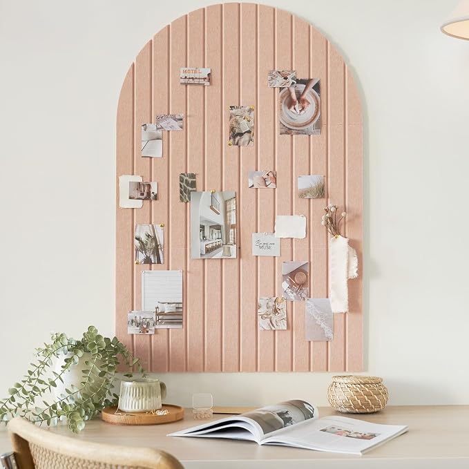 Large Arched Felt Bulletin Board - 6 Customizable Adhesive Tiles with Pins | Stylish 35" X 24" Cork Board Alternative for Office and Wall Decor - Perfect to Display Your Photos by ZICOTO