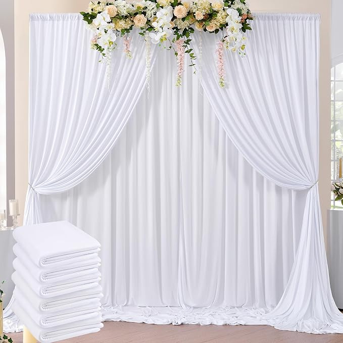 30 ft x 10 ft Wrinkle Free White Backdrop Curtain for Parties, Polyester Photo Backdrop Drapes 6 Panels 5x10ft Curtains for Weddings Birthday Party Photography Background Baby Shower by ENJOYYOURPARTY