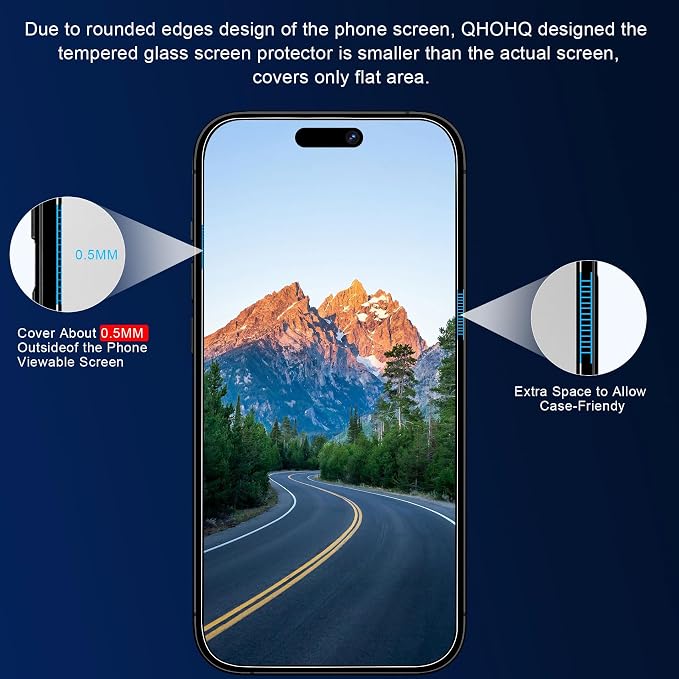 QHOHQ 3 Pack Screen Protector for iPhone 15 [6.1 Inch] with 3 Pack Camera Lens Protector, Tempered Glass Film, HD Clear, 9H Hardness, No Bubbles, Case Friendly - Image 3