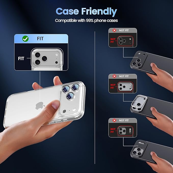 CACOE Metal Camera Lens Protector for iPhone 17 Pro Max | Tempered Glass Cover, Anti-Scratch, Drop-Proof, Strong Adhesion, Camera Screen Cover Accessories, Silver - Image 4