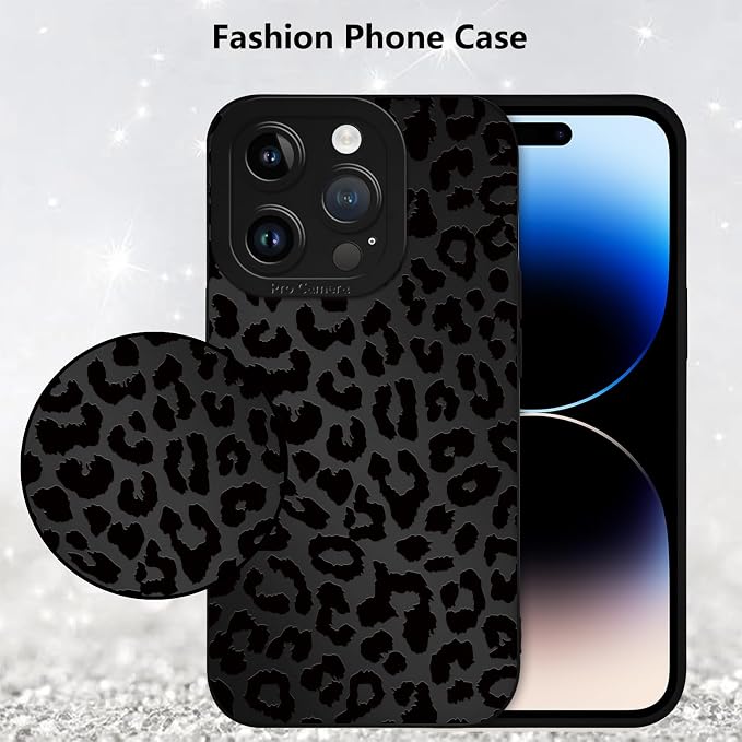 Cute Black Cheetah Print Phone Case for iPhone 14 Pro Max 6.7" | Aesthetic Leopard Pattern Design Cover Full Camera Lens Protective Shockproof Soft Slim TPU Funda for Men Women Girls - Image 6