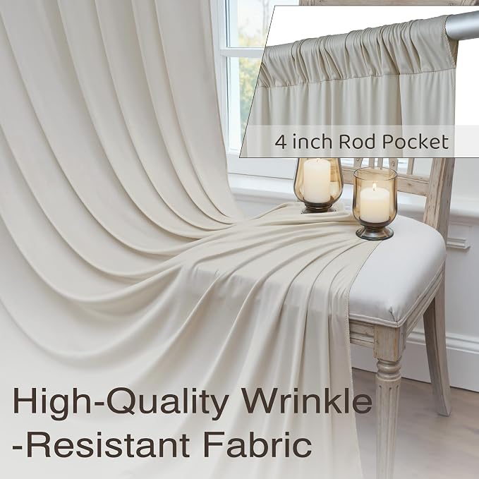 10x10ft Wrinkle Free Beige Backdrop Curtains for Parties, 2 Panels 5x10ft Silky Polyester Photo Backdrop Drapes Back Drop Cloth Drapery for Wedding Birthday Photography Background - Image 4