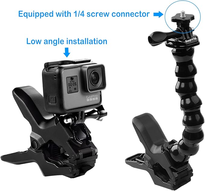 Suptig Jaws Flex Clamp Mount Gooseneck Mount for GoPro Mission Pro Gopro Hero 13 Hero 12 Hero 11 Hero 10 Hero 9 Hero 8 Hero 7 Hero 6 Hero 5 Hero 4 Session Hero 3 Akaso DJI osmo Arlo Action Camera. - Image 3