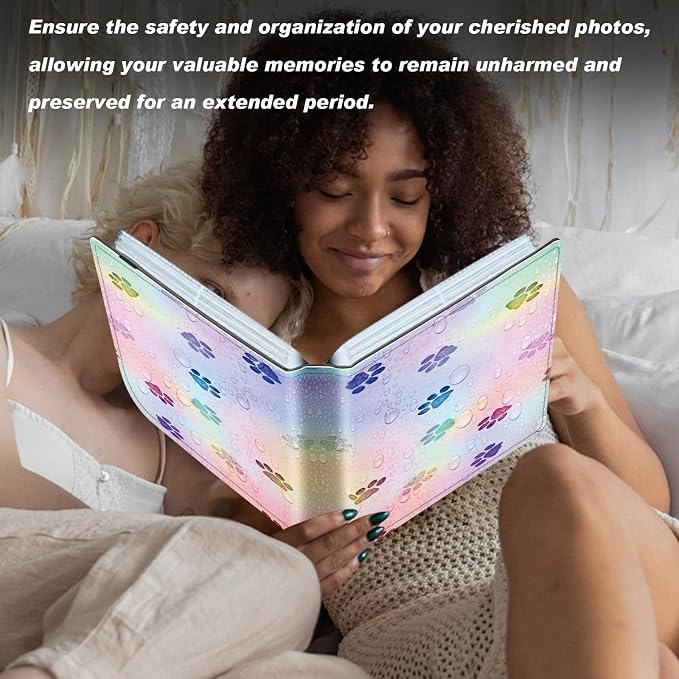 Small Photo Album 5x7, 60 Pockets Holds 120 Photos, Slip-in Pocket Photo Album with Black Elastic Band for Family Wedding Baby Travel Pictures, Colorful Footprint - Image 7