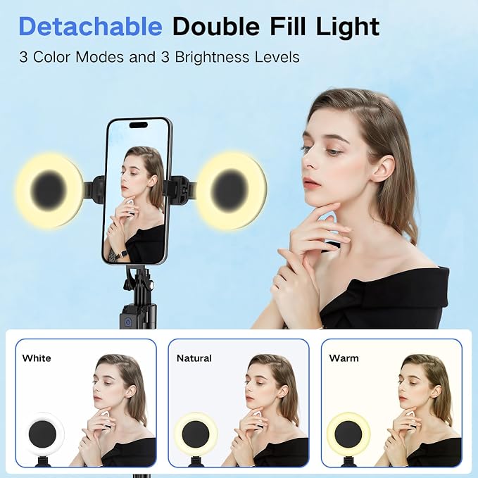 70" Auto Face Tracking Tripod for iPhone,360 Rotation Travel Selfie Stick Stand,Face Tracking Phone Tripod with Light and Remote,Applied to Tiktok YouTube Vlog Video Recording - Image 4