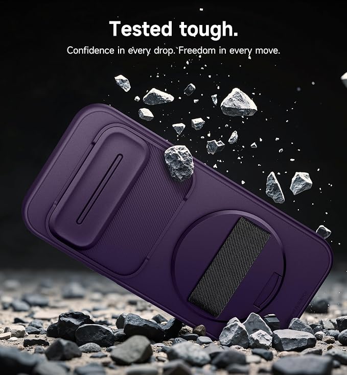 SURITCH for Google Pixel 10 Pro XL Case with 360° Rotatable Hand Strap Phone Grip Holder & Invisible Kickstand & Slide Camera Cover, Protective Cover for Pixel 10 Pro XL -Dark Purple - Image 8