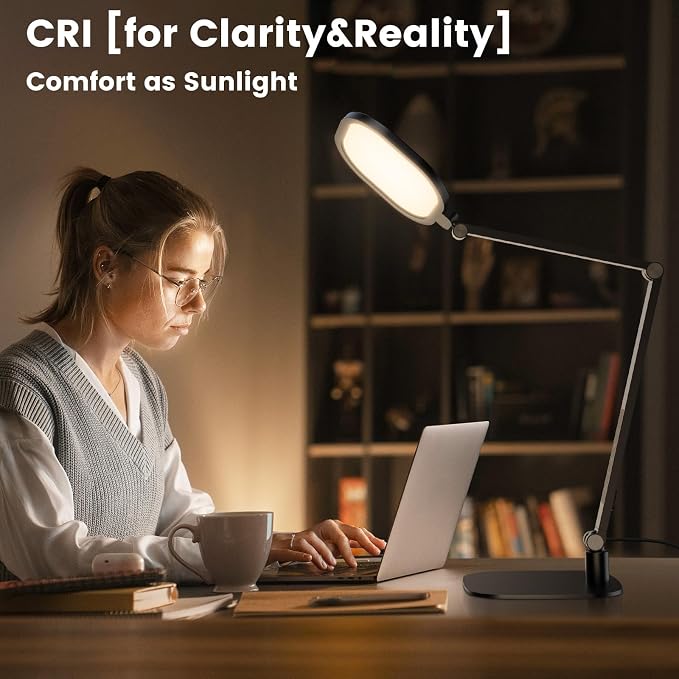 2 Packs Desk Lamp for Home Office Zoom Video Calls-Black | 15W LED Desk Ring Light with CRI 97.8 Memory & Timer Function, 1200LM Dimmable Computer Light for Conference, Reading, Study - Image 6