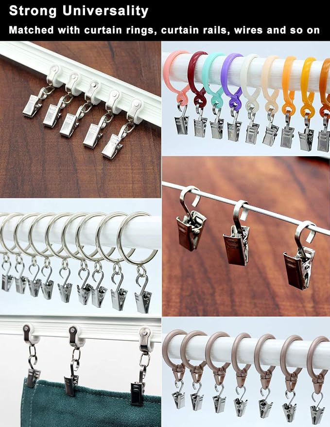 Coideal Small Curtain Clips with Hooks, 25 Pack Stainless Steel Hanging Clips for Curtains, RV Awning Lights, Camper Canopy Accessories, String Lights, Photos and Party Decorations (Silver) - Image 5