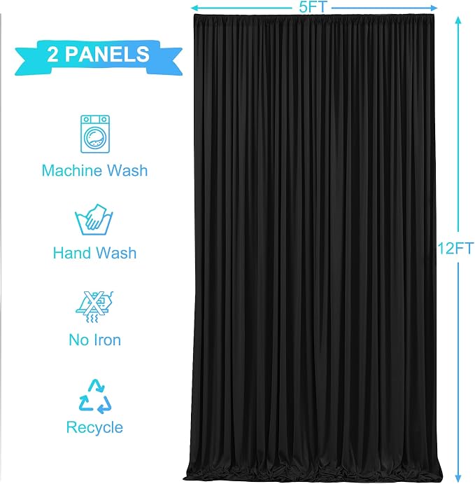 10x12 Black Backdrop Curtains for Wedding Party Wrinkle Free Backdrops Curtain Drapes Fabric Decorations Photo Back Drop Cloth for Baby Shower Photography Stage Reception 5ft x 12ft,2 Panels - Image 6