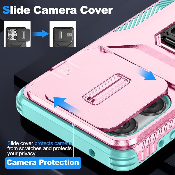 for Moto G Stylus 2025 Case,with Sliding Camera Lens Cover,HD Screen Protector,360° Rotating Kickstand, Military-Grade Shockproof Protective Cover for Motorola G Stylus 5G 2025,Pink+Turquoise - Image 2