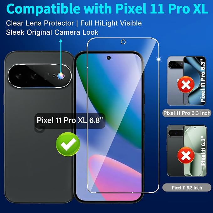 letosan 3 Pack for Google Pixel 11 Pro XL Screen Protector Tempered Glass + 3 Pack Camera Lens Protector, Military Grade Shatterproof, 9H Hardness, Fingerprint Unlock,Case Friendly 6.8 Inch - Image 2
