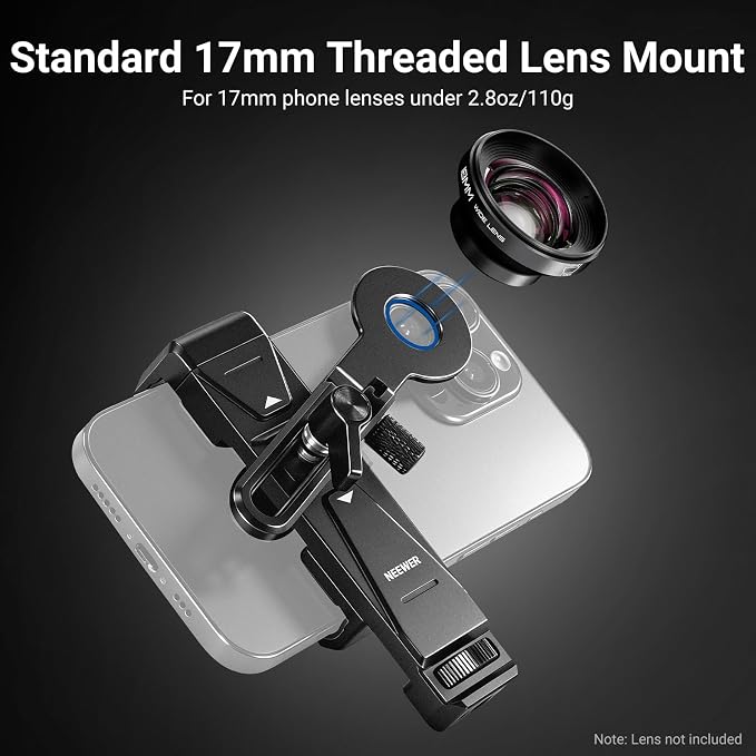 NEEWER Phone Holder with 17mm Phone Adapter & 17–37/58mm Filter Ring, Universal Adjustable Phone Tripod Mount Accessories Compatible with iPhone 17 Pro Max 16 S25 Ultra, PA047 PRO - Image 3
