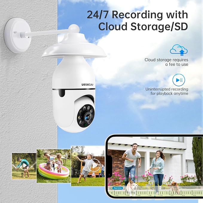 WESECUU Light Bulb Security Camera -5G& 2.4GHz WiFi 2K Security Cameras Wireless Outdoor Motion Detection and Alarm,Two-Way Talk,Color Night Vision,Human Detection, Bulb Camera Compatible with Alexa - Image 7