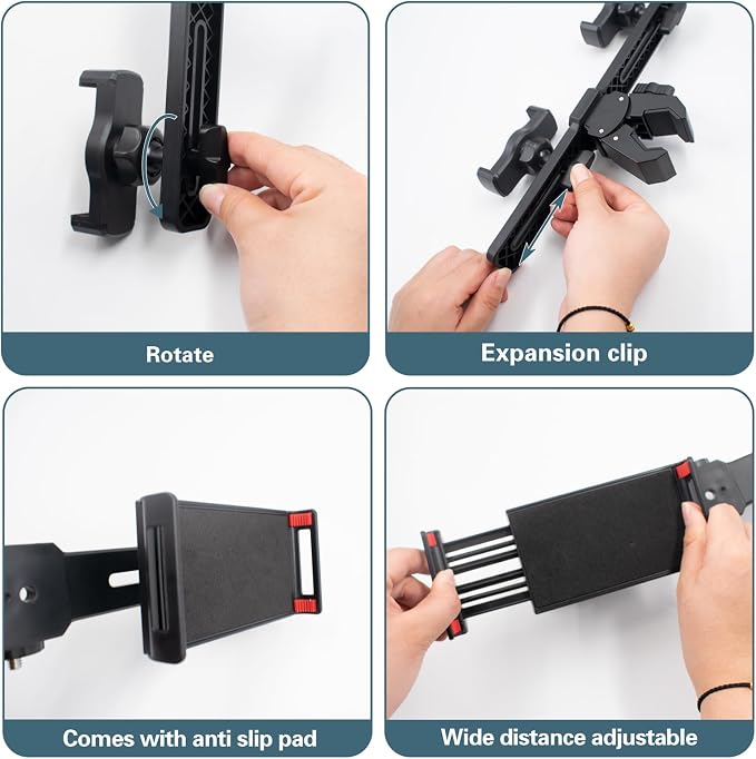 Dual Holder Smartphone and Tablet Tripod Mount Adapter, Universal 360° Rotation Adjustable Clip Stand for Vlog Live Streaming Video Recording, Compatible with 1/4'' Screws, Black - Image 3