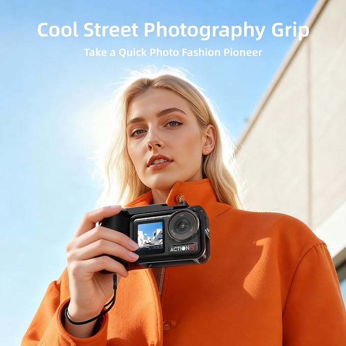 AMAZEAR DSLR Shutter Grip for DJI OSMO Action 5 Pro Accessories, Street Capture Camera Handle with Quick-Release Mount, DSLR Style Rapid Photography Snapshot, Cool & Fashionable, Black - Image 2