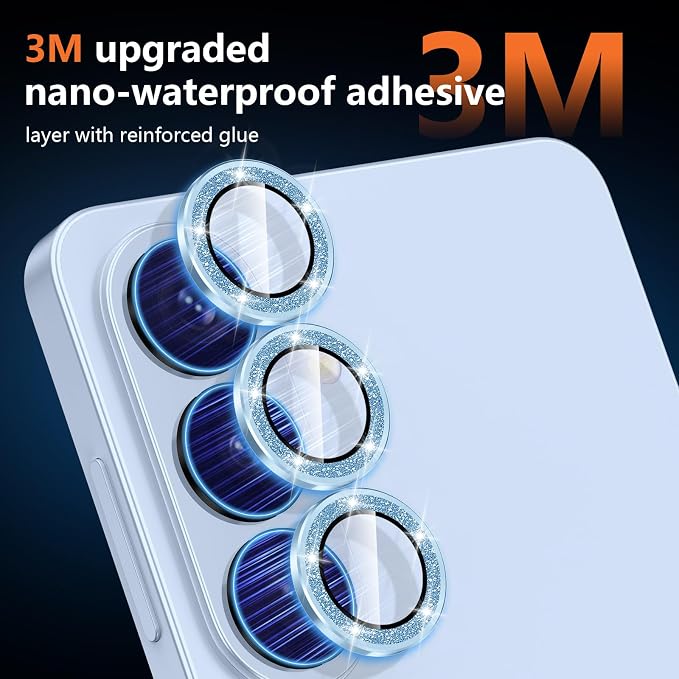 for Samsung Galaxy S26 Camera Lens Protector, Individual Metal Ring Tempered Glass Lens Cover, [Strong Adsorption] Scratch Resistant Ultra-Thin HD Clear Lens Cover, 1 Set-Blue Sparkly - Image 4