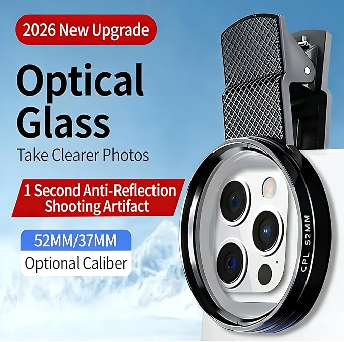 52mm Clip-On CPL Filter for iPhone Android Phone | Circular Polarizing Lens to Eliminate Glare & Boost Color, Optical Glass with Universal Clip Mobile Photography for iPhone 17 16 15 14 13 12 11 - Image 2