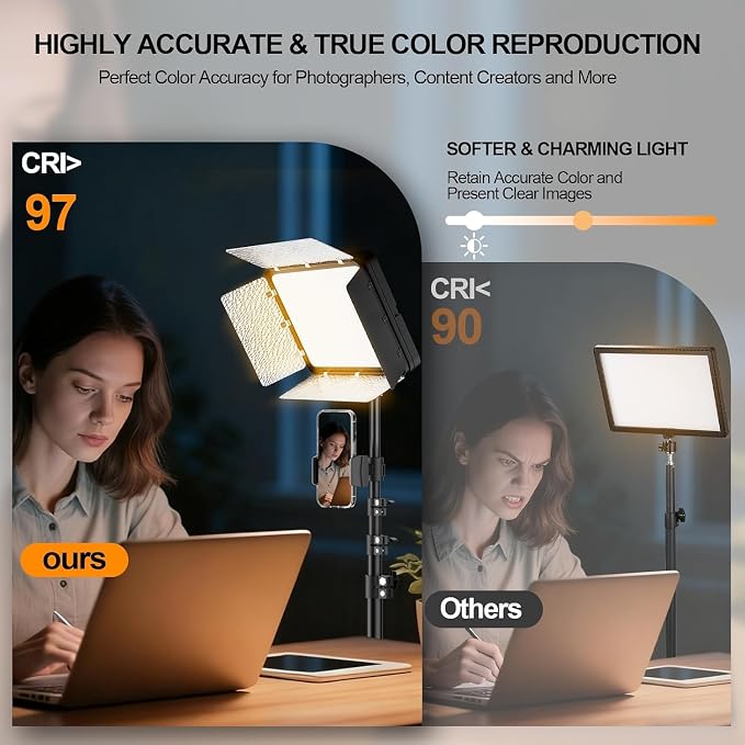 EMART 2-Pack LED Video Light Kit with Phone Holder & Barndoor | 2800-7000K Dimmable Studio Lights, 73'' Streaming Light for Video Recording, YouTube, Vlog, Photography, Content, Podcast - Image 4