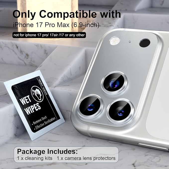 Choiche for iPhone 17 Pro Max Camera Lens Protector, Silver | Metal Camera Cover with 9H Tempered Glass Lens Screen Protector Accessories, Strong Adsorption, Case-Friendly, 6.9-inch - Image 2
