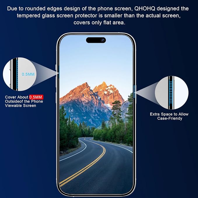QHOHQ 3 Pack Privacy Screen Protector for iPhone 15 Pro [6.1 Inch] with 3 Pack Camera Lens Protector, Anti Spy Tempered Glass Film, 9H Hardness, HD, Bubble Free, Case Friendly - Black - Image 4