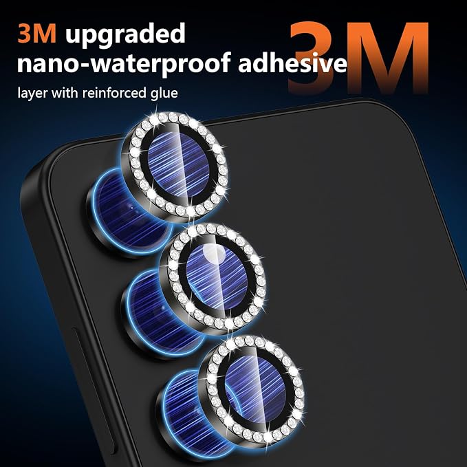 for Samsung Galaxy S24 Plus Camera Lens Protector, Individual Metal Ring Tempered Glass Lens Cover, [Strong Adsorption] Scratch Resistant Ultra-Thin HD Clear Lens Cover, 1 Set-Black Diamond - Image 5