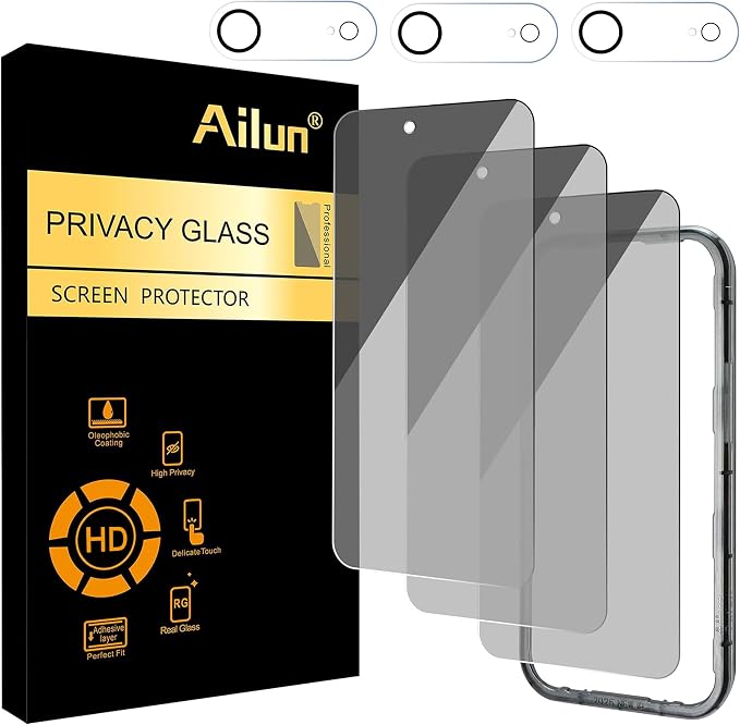 Ailun Privacy Screen Protector+Camera Lens Protector for iPhone Air /17 Air | 3+3 Pack, 6.5 inch, Installation Frame, Dynamic Island Compatible, Anti Spy, Tempered Glass, Not for iPhone17/Pro/ProMax by Ailun