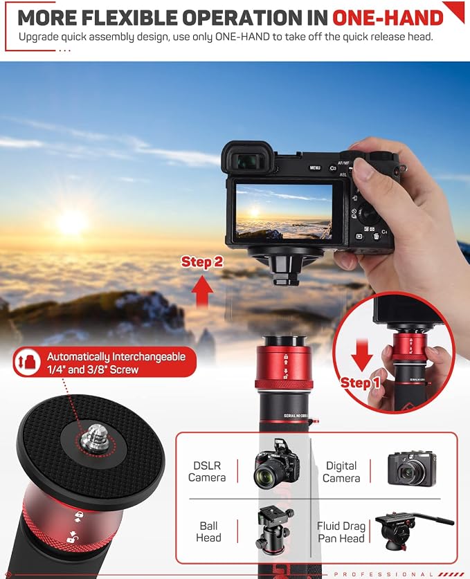 IFOOTAGE Cobra 3 C180F-P + K5S Fluid Head Carbon Fiber Monopod | Monopod with Feet for DSLR Cameras Canon Nikon Sony Olympus Panasonic, Maximum Height 71", Payload 17.64Lbs/8KG - Image 3
