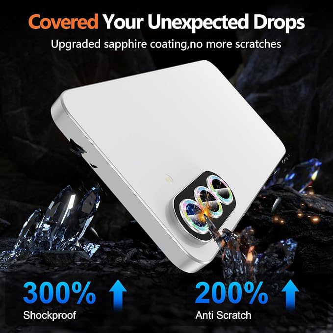 for Samsung Galaxy A37/A57 Camera Lens Protector, Individual Metal Ring Tempered Glass Lens Cover, [Strong Adsorption] Scratch Resistant Ultra-Thin HD Clear Lens Cover, 1 Set-Colorful Sparkly - Image 5