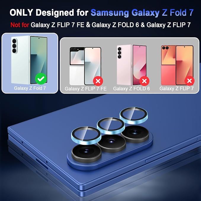 Meshine for Samsung Galaxy Z Fold 7 Camera Lens Protector,Scratch Proof,Strong Adsorption,9H Hardness with Metal Ring Camera Cover,Ultra Thin Case Friendly, Accessories Lens Protector,Blue - Image 2