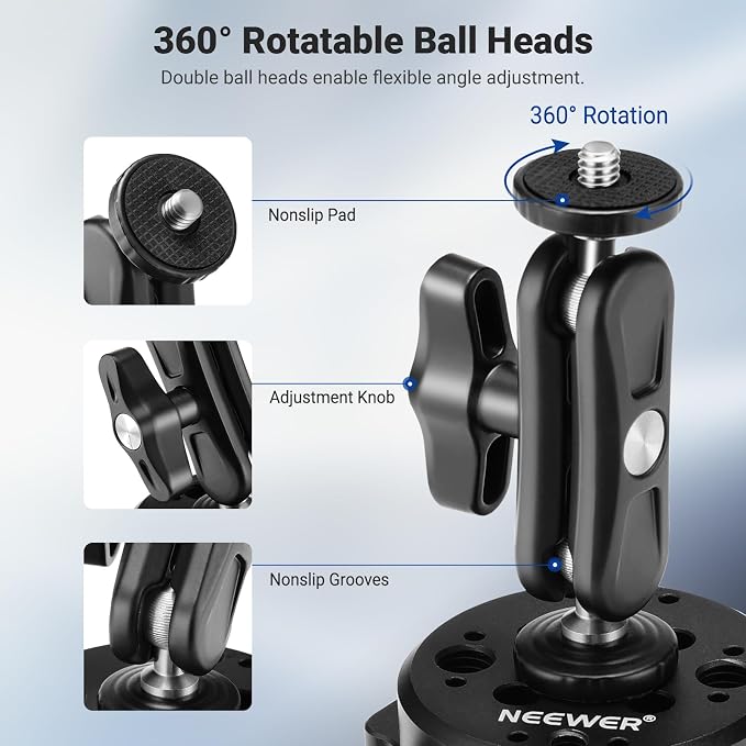 NEEWER 6" Suction Cup Camera Mount with Ball Head Magic Arm, 2 Pack, CA013 | Metal Car Mount for Camera/Action Camera/Phone, Air Pump Vacuum, On Car or Window Glass, 1/4" 3/8" Mounting Holes for ARRI - Image 7