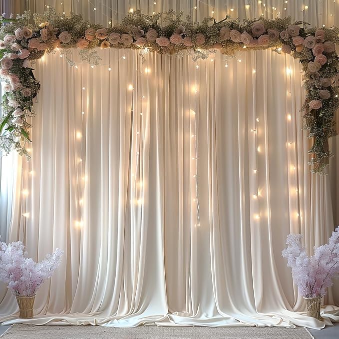 10x10ft Wrinkle Free Ivory Backdrop Curtain for Parties Soft Fabric Drapes Wedding Ivory Curtain Backdrop for Birthday Party Decorations Background for Photography 5x10ft,2 Panels - Image 2