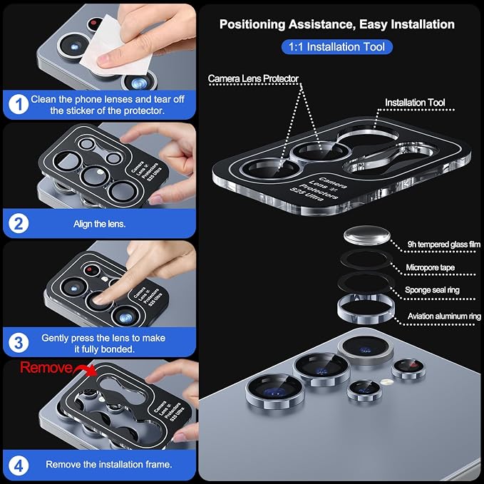 WSKEN for Samsung Galaxy S25 Ultra Camera Lens Protector - Ultra Thin | Case Friendly, 9H Shatterproof Tempered Glass, Anti Scratch Metal Circle, Camera Screen Protector Cover Accessories, Blue - Image 6