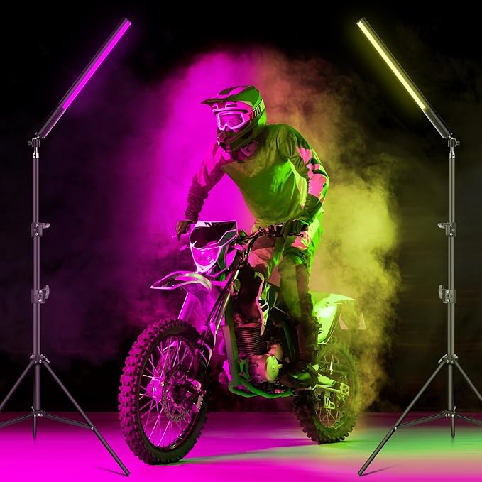 2 Pack RGB Photography Light Kit with 6.5ft Tripod & Remote, Dimmable LED Light Wand Sticks 2500k-6500k 36 Colors, Studio Lights for Photography Video Fill Light Portrait Product Live Streaming - Image 2