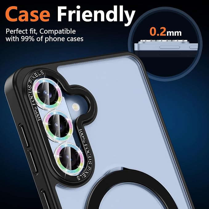 for Samsung Galaxy S26 Camera Lens Protector, Individual Metal Ring Tempered Glass Lens Cover, [Strong Adsorption] Scratch Resistant Ultra-Thin HD Clear Lens Cover,1 Set-Colorful Sparkly - Image 6