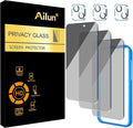 Ailun Privacy Screen Protector + Camera Lens Protector for iPhone 15 Plus | 3+3 Pack, 6.7 inch, Installation Frame, Dynamic Island Compatible, Anti Spy Private Tempered Glass, Case Friendly by Ailun