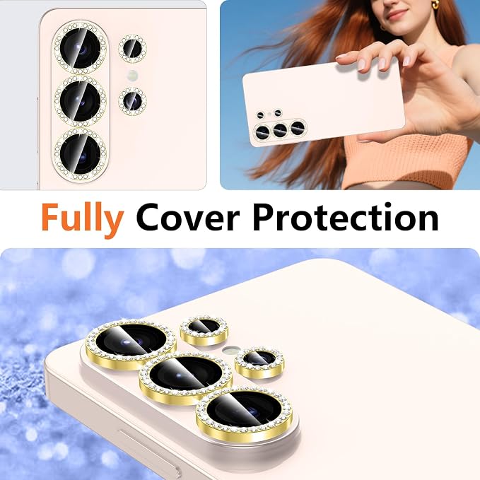 for Samsung Galaxy S26 Ultra Camera Lens Protector, Individual Metal Ring Tempered Glass Lens Cover, [Strong Adsorption] Scratch Resistant Ultra-Thin HD Clear Lens Cover, 1 Set-Gold Diamond - Image 8