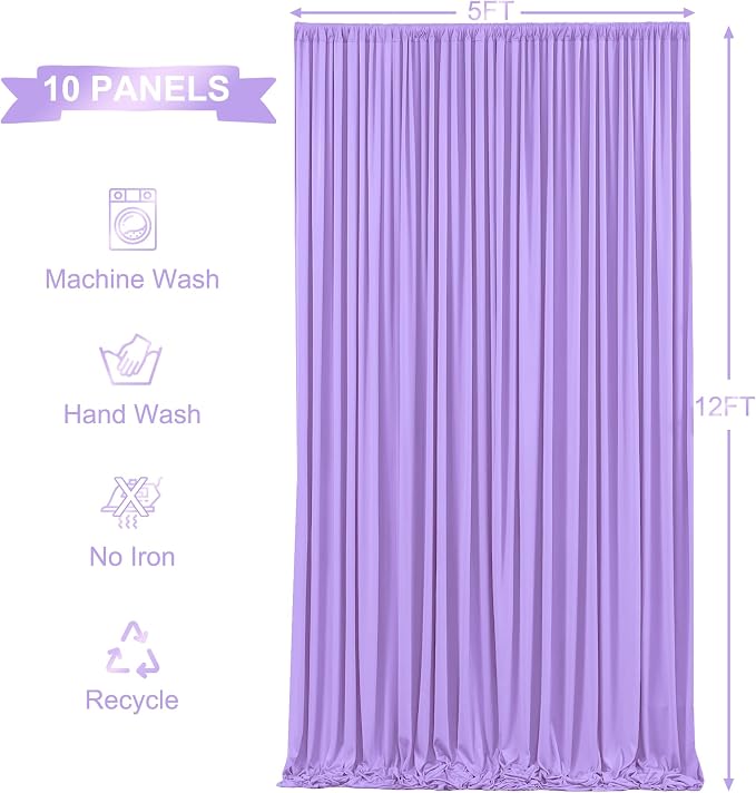 10 Panels Lavender Backdrop Curtains for Wedding Party Wrinkle Free Backdrops Curtain Drapes Fabric Decorations Photo Back Drop Cloth for Baby Shower Photography Stage Reception 50ft(W) x 12ft(H) - Image 5