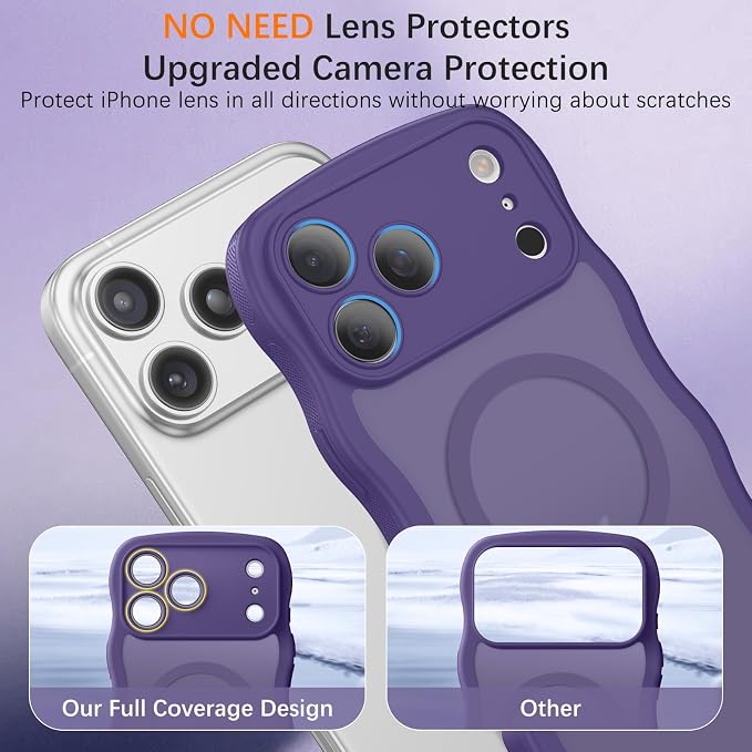 BENTOBEN Magnetic for iPhone 17 Pro Max Case, Cute Wavy [Full Camera Protection][Compatible with MagSafe] Matte Anti-Slip Bumper Women Men Boys Protective Cover for 17 ProMax 6.9",Deep Purple - Image 4