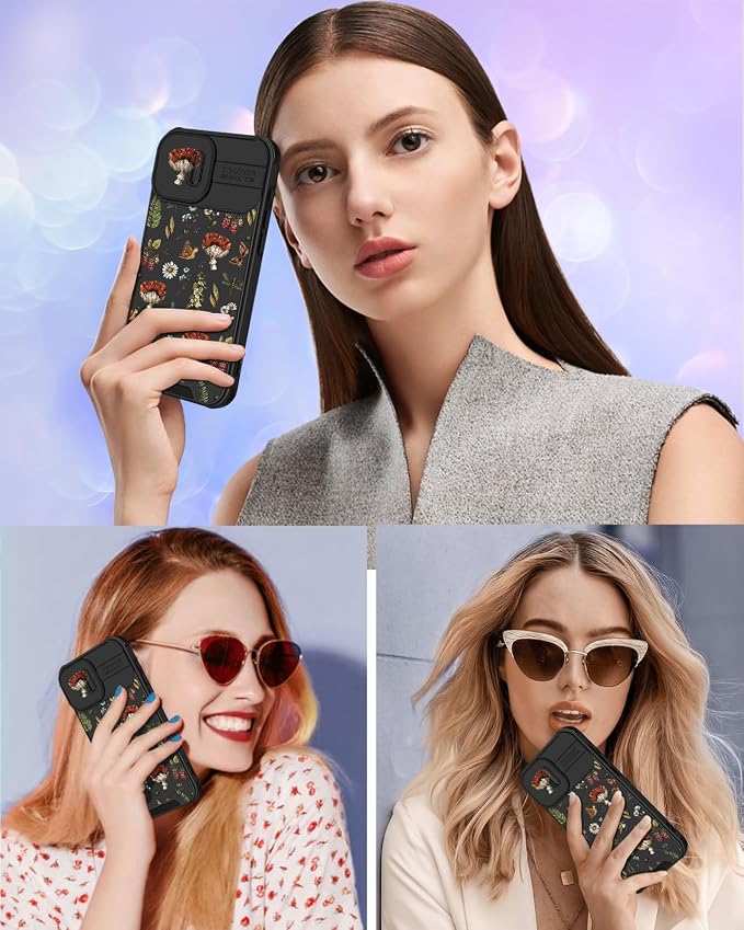 for iPhone 17 Case - Women Cute Phone Cover Girly Pretty Fancy Unique Aesthetic Design Slide Camera Cover Protective Case for Apple for iPhone 17, Mushroom Floral - Image 6