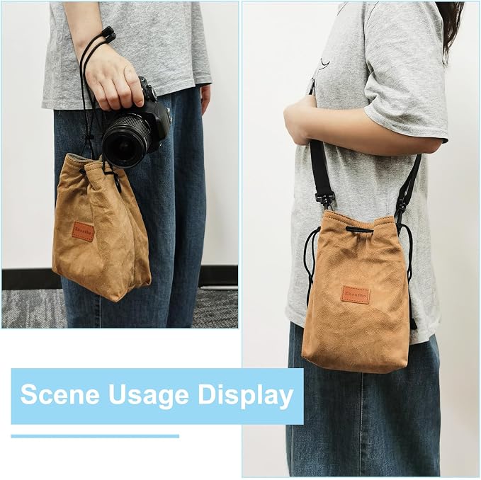 PATIKIL Camera Lens Pouch, M Size Drawstring Lens Case Flannel Camera Lens Handbag Camera Bag with Adjustable Shoulder Strap for DSLR Camera Lens, Grey - Image 6