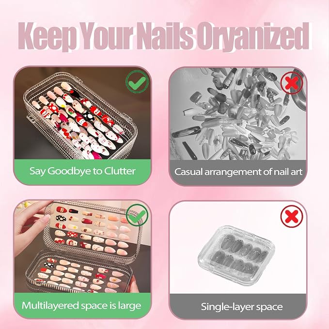 Large Tri-Fold Press On Nail Organizer Case - 4-Page Portable Storage Box for Fake Nails, Clear PET Plastic Travel Holder (6×3.2×1.8 inch) Texture - Image 3