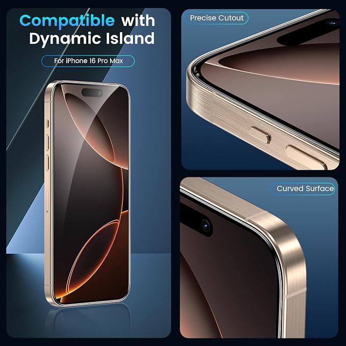 Fotbor for 3Pack iPhone 16 Pro Max Screen Protector with 3Pack Camera Lens Protector, 9H+ Tempered Glass Easy Installation Kit, Case Friendly iPhone 16 Promax - Image 3
