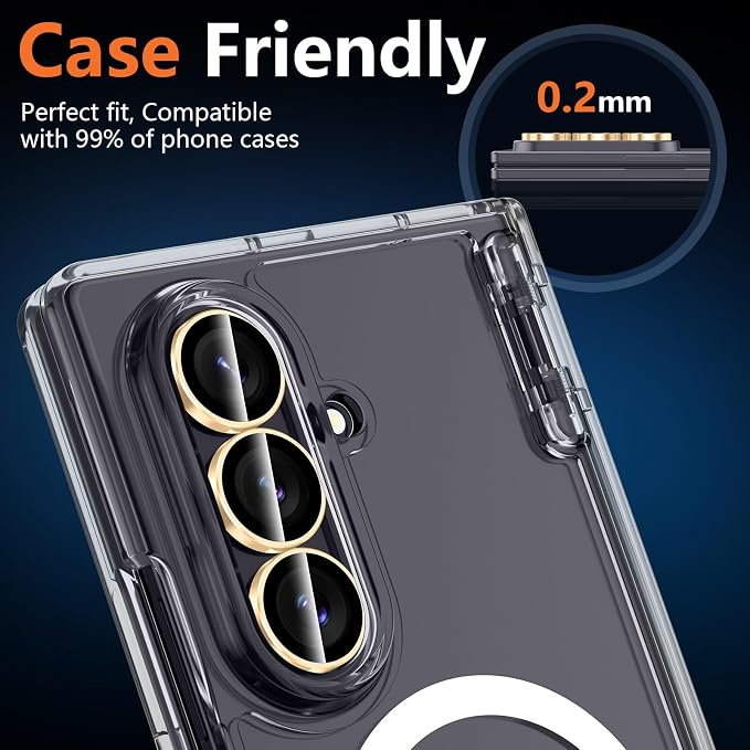 for Samsung Galaxy Z Fold 8 Ultra Camera Lens Protector, Individual Metal Ring Tempered Glass Lens Cover, [Strong Adsorption] Scratch Resistant Ultra-Thin HD Clear Lens Cover, 1 Set-Gold Ring - Image 6