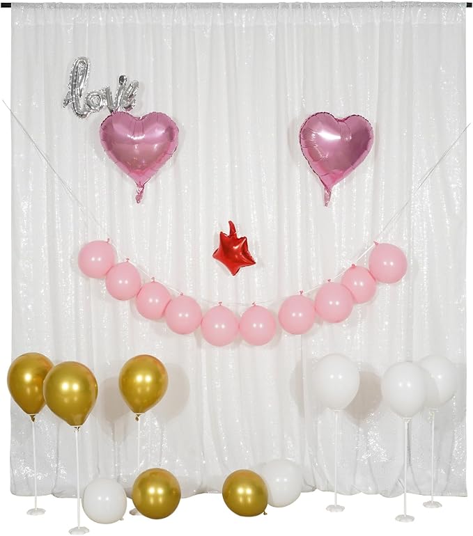 Poise3EHome White Sequin Backdrop, 8FT x 10FT Sequin Photography Backdrop Curtain for Party Decoration - Image 2