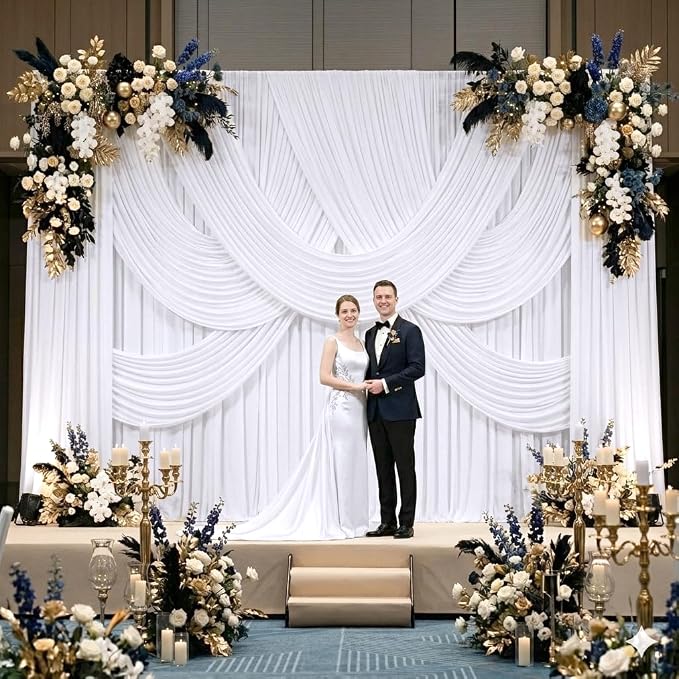 30ft x 8ft Wrinkle Free White Backdrop Curtains for Parties, 6 Panels Thick Polyester Photo Backdrop Drapes for Weddings Birthday Photography Background Curtains - Image 3