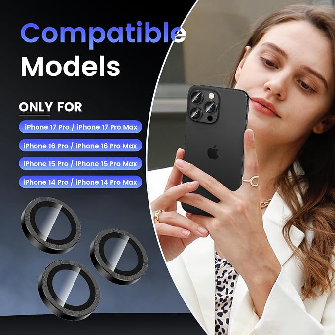 Tensea Camera Lens Protector Compatible for iPhone 17 Pro Max/17 Pro/15 Pro Max/15 Pro/16 Pro Max/16 Pro/14 Pro Max/14 Pro, Metal Tempered Glass Cover Camera Screen Protector Accessories,Case Friendly - Image 2