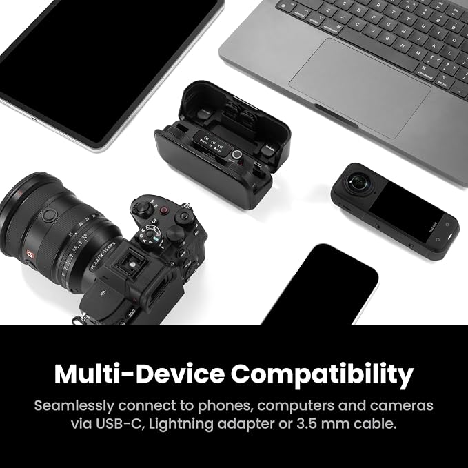 Insta360 Mic Pro (1 TX + 1 RX), Wireless Mini Lavalier Microphone for iPhone/Camera/Android, Video Recording, Bluetooth, Customizable E-Ink Display, 3-Mic Array, Available for Lightning Device - Image 9