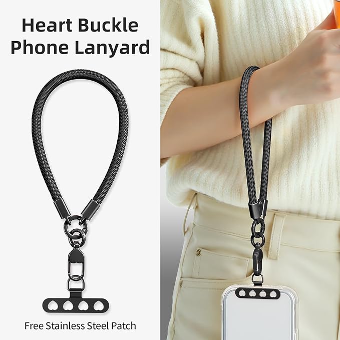 Phone Wrist Strap Lanyard Hand Wristlet with 360° Rotating Clip Stainless Steel Tether Buckle Finger Grip Strong Durable Anti-Tangle Universal for iPhone Camera Keychain Travel Dark Black - Image 2